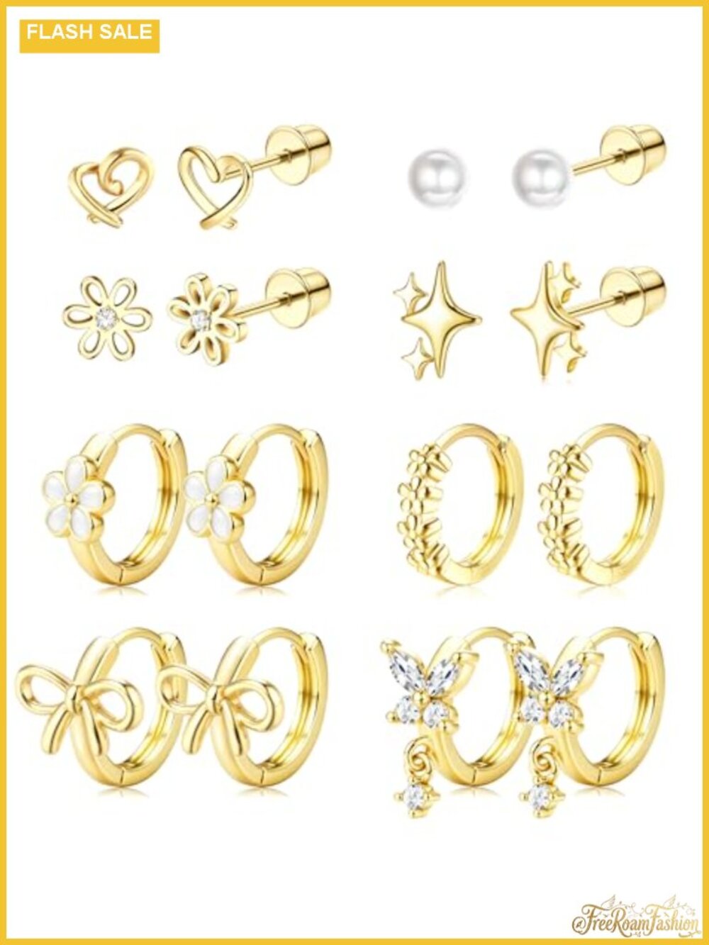 8 Pair Hypoallergenic 316L Stainless Steel Screw Back Stud Earrings for